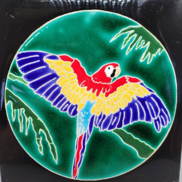 Handcrafted Ceramic Wall Tile Trivet Parrot Macaw Colorful Vibrant - Picture 2 of 6